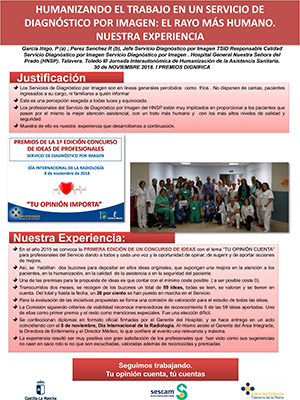 Póster Humanizando el trabajo en un Servicio de Diagnóstico por Imagen: El rayo más humano. Nuestra experiencia. Archivo PDF (Abre en nueva página)